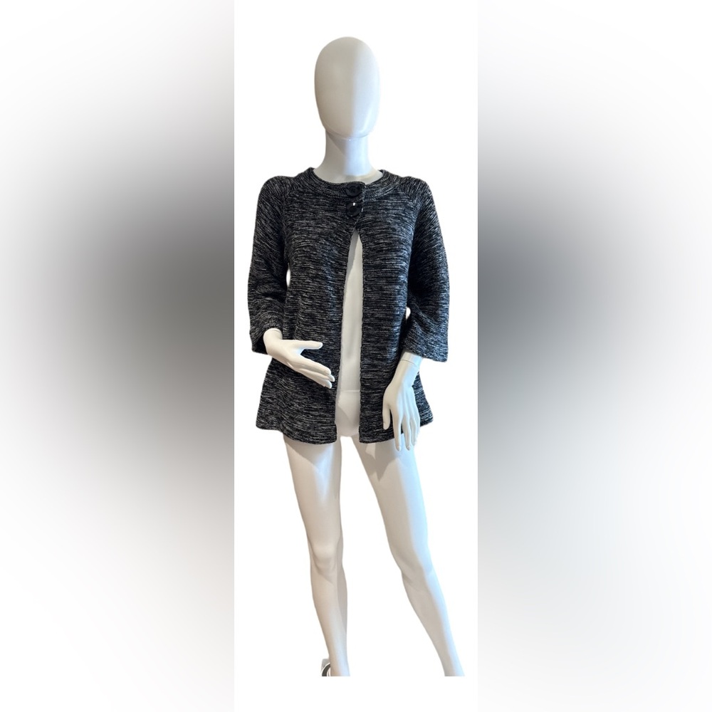Chic and cozy AB Studio Black and White knit cardigan sweater, size Medium